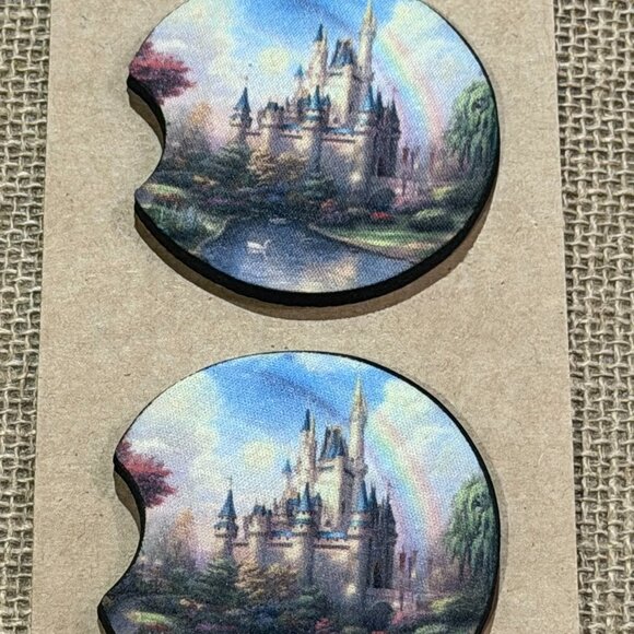 Castle and Rainbow - Sublimation Neoprene Car Coasters - Picture 1 of 3